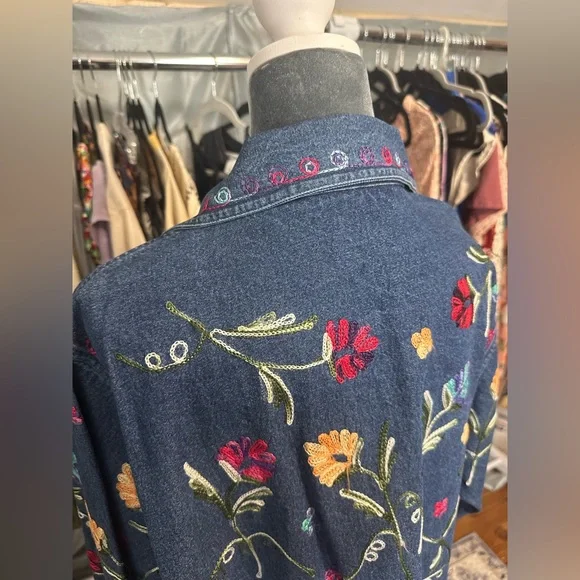 New Directions Blue Jean Jacket with Floral Embroidery - Picture 4 of 5